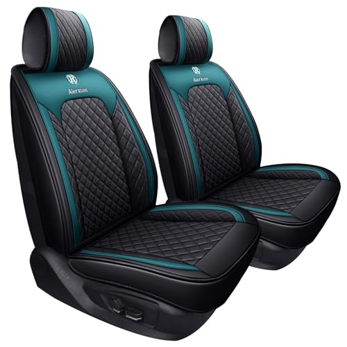 Front Seat Covers for Cars Leather Waterproof Cushions Universal Fit for Honda Accord Civic Toyota Corolla Highlander Ford Focus Fiesta Fusion Escape Nissan (2 PCS Front, Black-Green)
