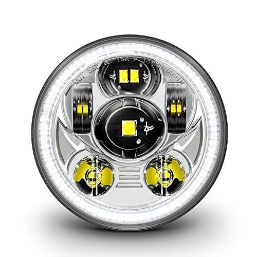 TRUE MODS 5.75" Harley LED Headlight for Harley Davidson [Chrome-Finish] [HALO DRL] [DOT Compliant] Round LED Motorcycle Headlight Dyna Street Bob Super Wide Glide Low Rider Night Rod Train Softail