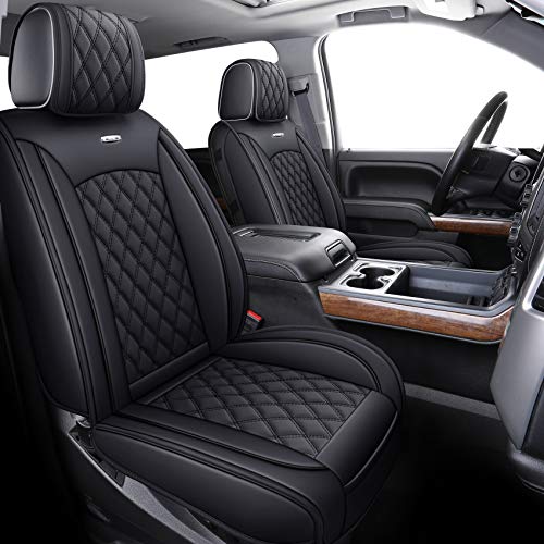 Aierxuan Seat Covers for Truck Chevy Chevrolet Silverado GMC Sierra Pickup 2007-2025 1500 2500HD 3500HD Trail Boss Z71 Crew Double Extended Cab Waterproof Leather Protectors (Full Set, Black)