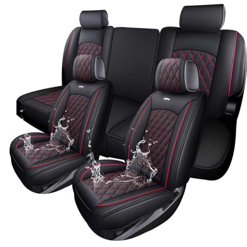 Aierxuan Truck Seat Covers for Chevy Silverado GMC Sierra Trail Boss Z71 Pickup 2007-2025 1500 2500HD 3500HD Crew Double Extended Cab Waterproof Leather (Full Set, Black-Red)