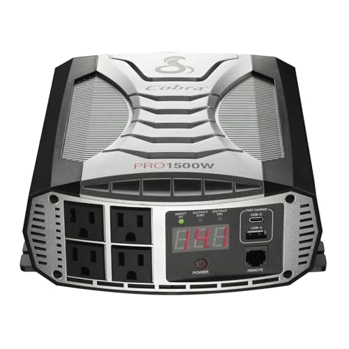 Cobra PRO 1500W Professional Grade Power Inverter, Portable  1500-Watt Car Charger, 4 Grounded AC Outlets, 2 Fast Charge USB Ports and Remote Controller (CPIALCDG1) Compatible