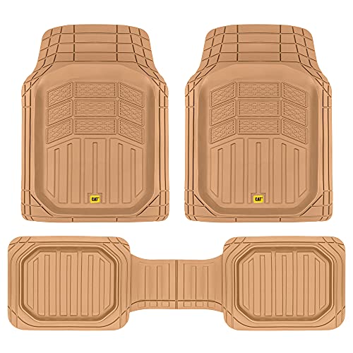CAT Beige Car Floor Mats Full Set - Universal Heavy Duty Trim To Fit Floor Mats For Trucks - Car Mats & SUV Floor Liners for Car - All-Weather Truck Accessories & Odorless Rubber Automotive Floor Mats