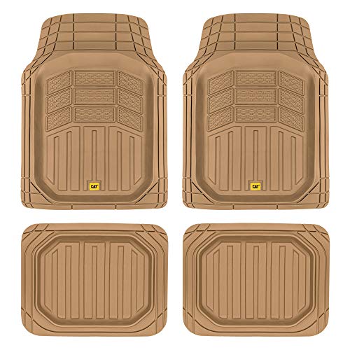 Cat CAMT-9014 (4-Piece) Heavy Duty Deep Dish Rubber Floor Mats, Trim to Fit for Car Truck SUV & Van, All Weather Total Protection Durable Liners Beige
