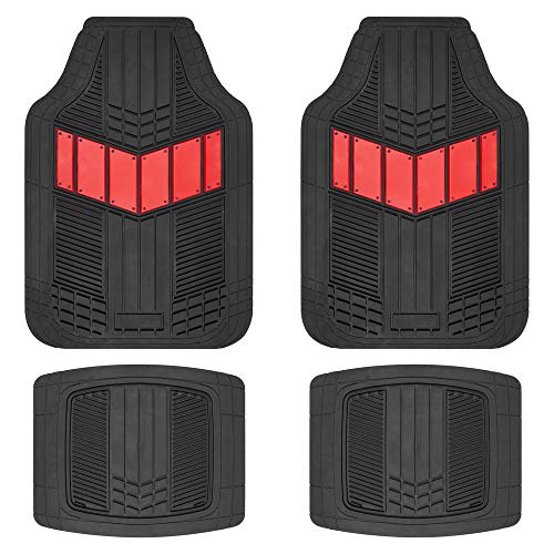 BDK Rubber Car Floor Mats All Weather Waterproof 4-Piece Sporty Two-Tone Design Car Mats Full Set - Universal Trim-to-Fit Floor Mats for Car, SUV, & Trucks - Car Carpet Protector