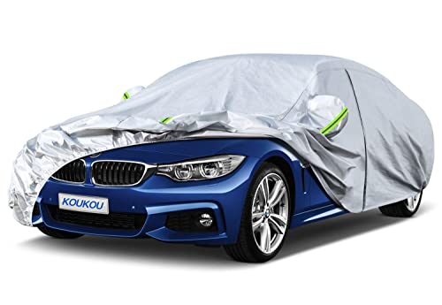 KouKou 6 Layers Car Cover Waterproof All Weather for Automobiles, Outdoor Full Exterior Covers Universal Fit BMW 3 Series 328i 330i, Toyota Corolla,Honda Civic,Chevy Cruze etc.(178 to 185 inches)