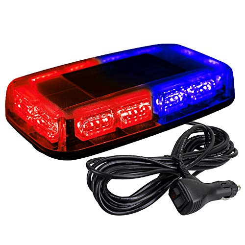ASPL 48LED Roof Top Strobe Lights, High Visibility Emergency Safety Warning LED Mini Strobe Light bar with Magnetic Base for 12-24V Snow Plow, Trucks, Construction Vehicles (Red/Blue)