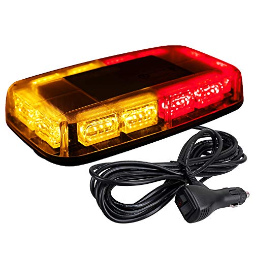 ASPL 48LED Roof Top Strobe Lights, High Visibility Emergency Safety Warning LED Mini Strobe Light bar with Magnetic Base for 12-24V Snow Plow, Trucks, Construction Vehicles (Amber/Red)