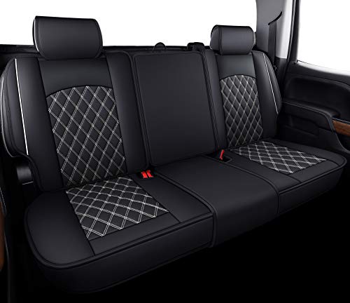 Aierxuan Rear Back Seat Covers for Chevy Silverado GMC Sierra Pickup Custom Fit 2007-2025 1500 2500HD 3500HD Crew Double Extended Cab Waterproof Leather Split Bench 40/60 (Rear Seat/White)