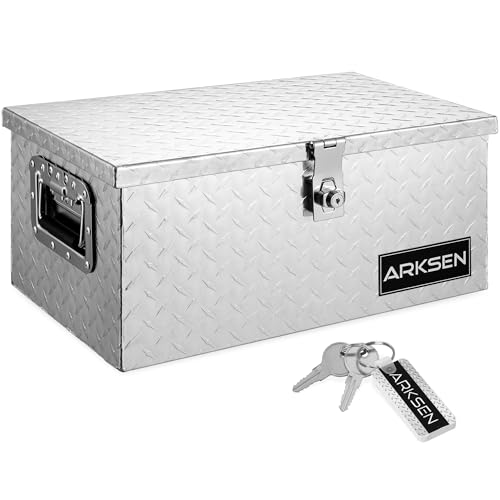 ARKSEN 20 Inch Heavy Duty Aluminum Diamond Plate Tool Box Chest Box Pick Up Truck Bed RV Trailer Toolbox Storage with Side Handle and Lock Keys  Silver