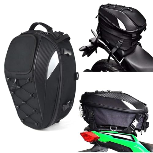 Motorcycle Tail/Seat Bag - Dual Use Waterproof Helmet Bag with Extra Cargo Net