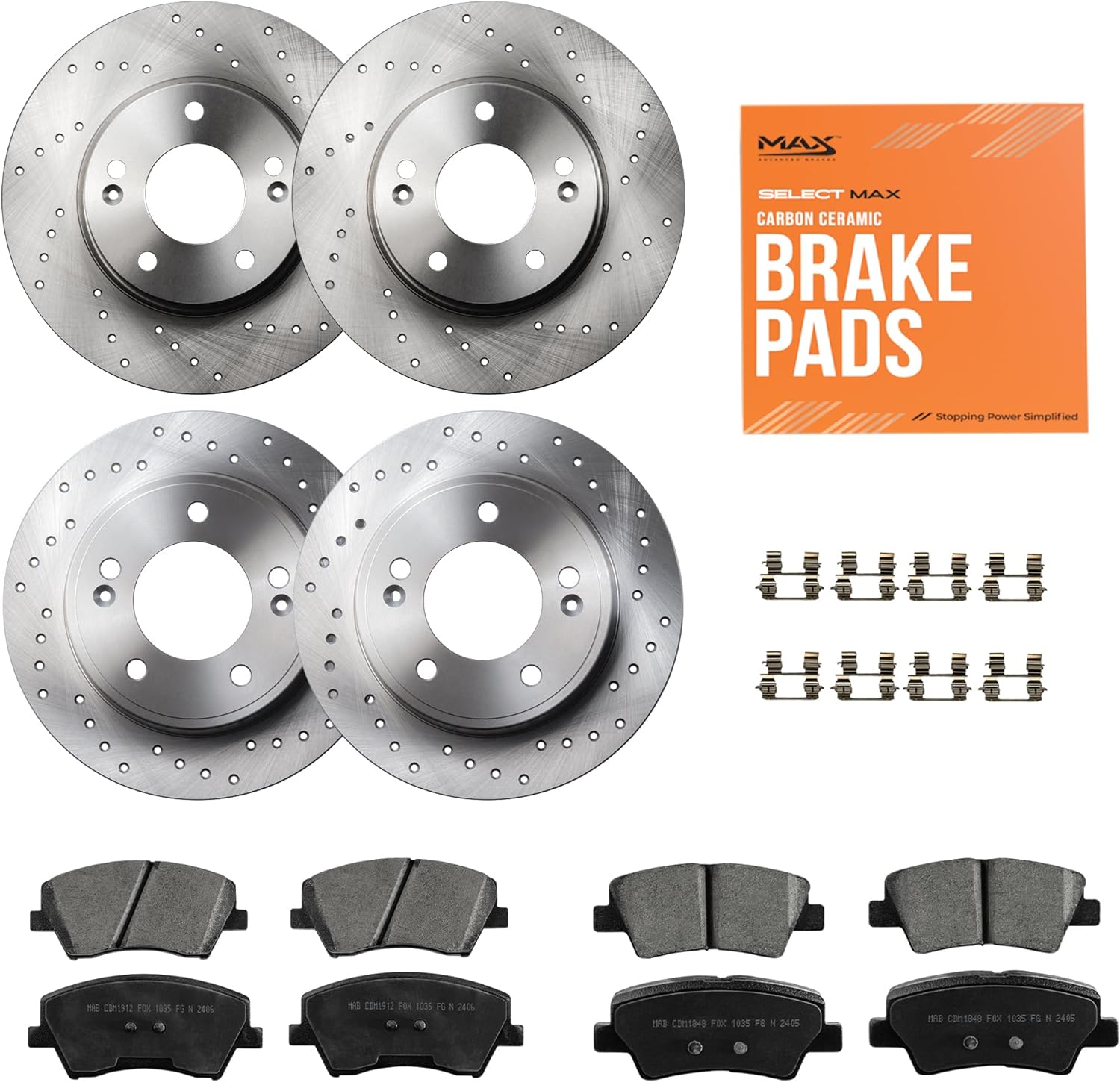 Max Advanced Brakes StyleMAX Front & Rear Brake Kit | Fits 2017-2020 Hyundai Elantra | Brake & Rotor Kit for Daily Performance | Cross-Drilled Rotors & Ceramic Brake Pads