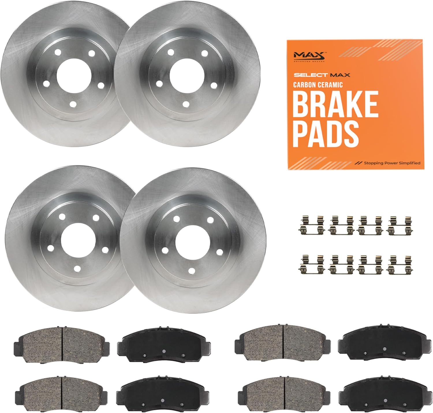 Max Advanced Brakes Front & Rear Brake Kit Compatible With 2002-2006 Toyota Camry | Replacement Premium OE Disc Brake Rotors and Ceramic Brake Pads
