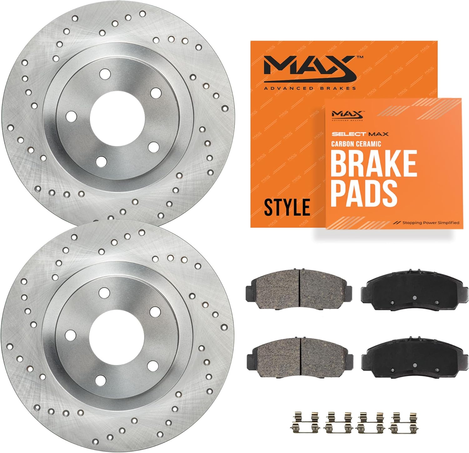 Max Advanced Brakes Rear Brake Kit Compatible With 2016 2017 2018 2019 2020 2021 2022 2023 Mazda CX-5 Replacement Cross Drilled Disc Brake Rotors and Ceramic Brake Pads