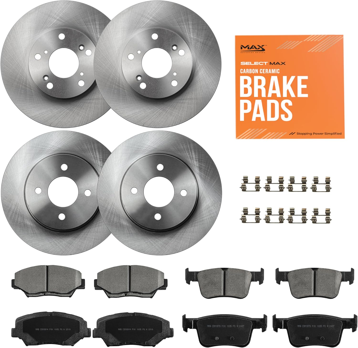 Max Advanced Brakes ValueMAX Front & Rear Brake Kit | Fits 2016-2021 Honda Civic | Brake & Rotor Kit for Daily Driving | OE Brake Rotors & Ceramic Brake Pads