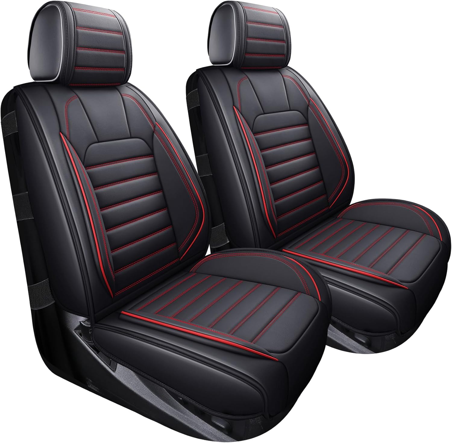 YIERTAI Truck Seat Covers Compatible with Chevy Silverado GMC Sierra fit 2007-2025 1500/2500/3500HD Trail Boss Z71 Crew Double Extended Cab Waterproof Leather Covers(2 PCS Front only/Black-Red)