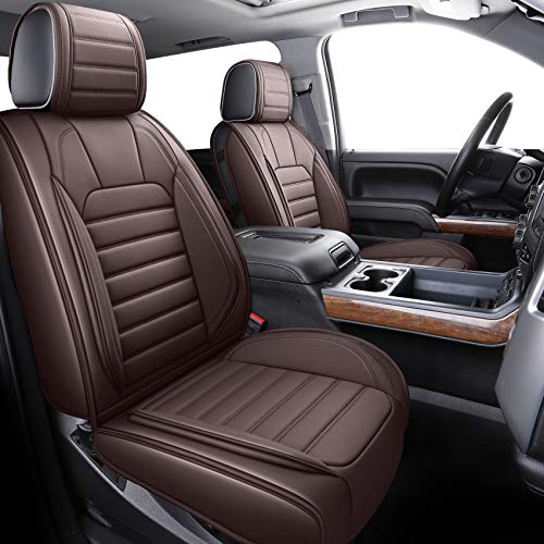 YIERTAI Truck Seat Covers for Chevy Chevrolet Silverado GMC Sierra Custom Fit 2007-2025 1500 2500 3500HD Trail Boss Z71 Crew Double Extended Cab Waterproof Leather(5 PCS Full Set/Brown)