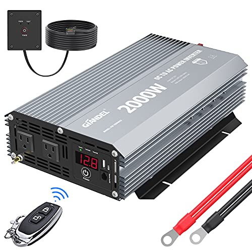 GIANDEL Power Inverter 2000W Modified Sine Wave DC 12V to AC 110V 120V with Wireless Remote Controller LED Display & 2.4 Amps USB Port for RV Truck Boat