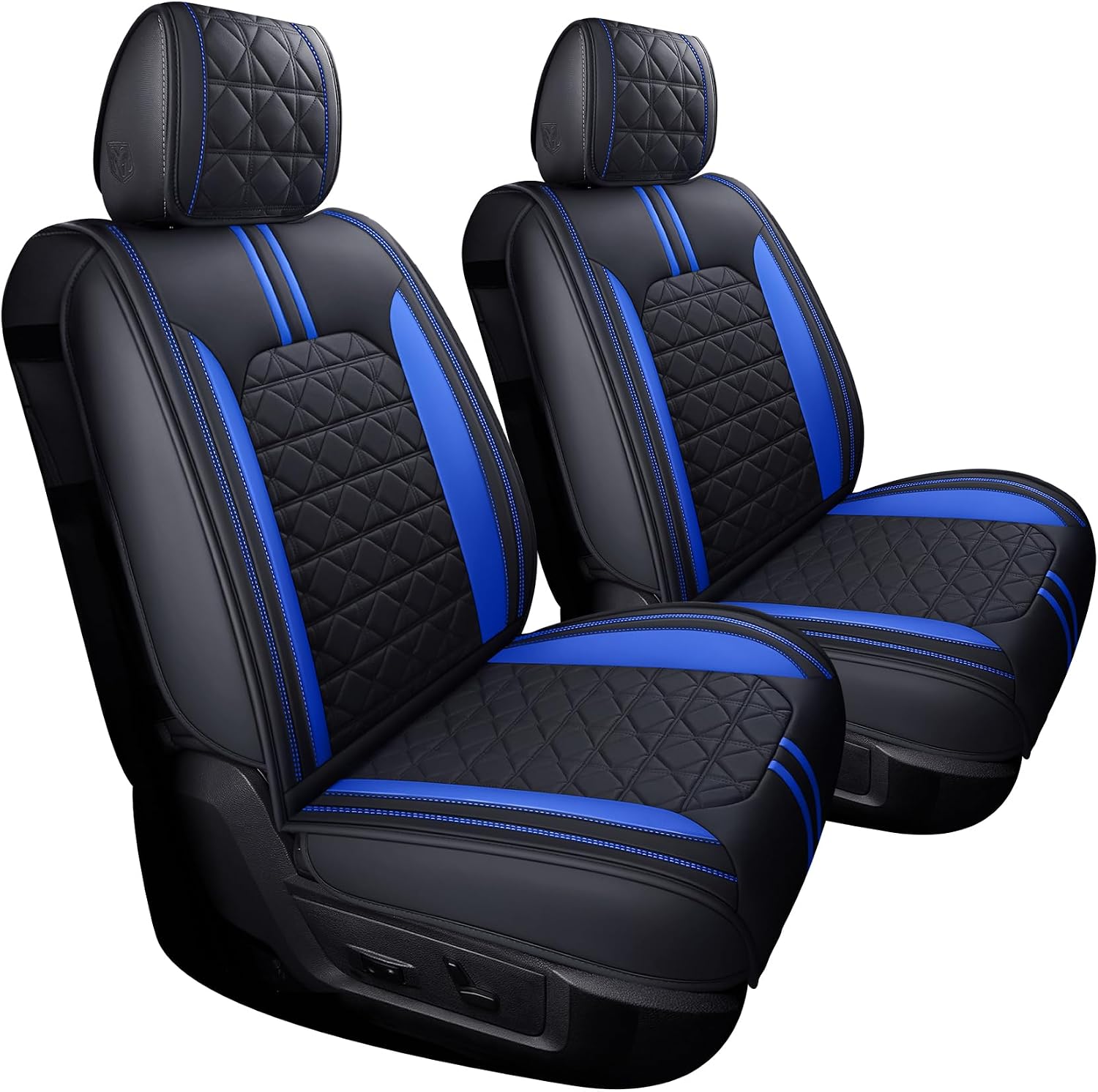 YIERTAI for Dodge RAM Seat Covers Fit 2009-2025 1500/2500/3500HD Pickup Crew Double Cab Quad Cab Laramie Long Horn Rebel Tradesman Waterproof Leather Seat Cover(2 PCS Front only/Black-Blue)
