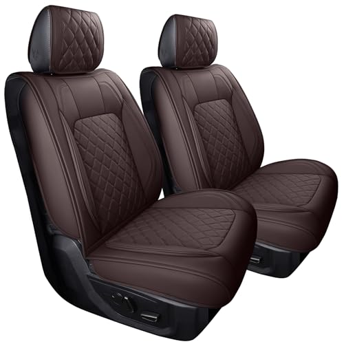 Aierxuan Seat Covers for Dodge Ram Custom Fit 2009-2025 1500 2500 3500 Truck Pickup Crew Quad Regular Cab Waterproof Leather Airbag Compatible Cushion(2 PCS Front/Brown)