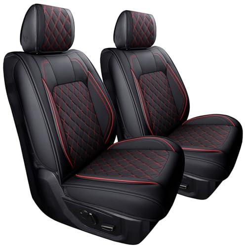 Aierxuan Dodge Ram Front Seat Covers Custom Fit 2009-2025 1500 2500 3500 Crew Quad Regular Cab Truck Pickup Waterproof Leather Airbag Compatible Cushions(2 PCS Front/Black-Red)