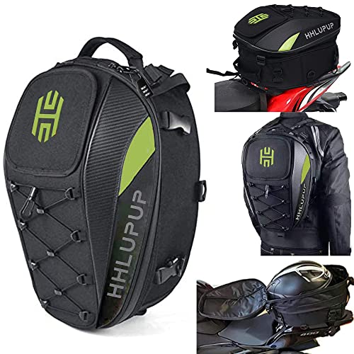 Motorcycle Tail Bag with Password Lock 25L- 38L Convertible Helmet Backpack, Waterproof Luggage Bags for Dirt Bike and Road Trip Riders Green