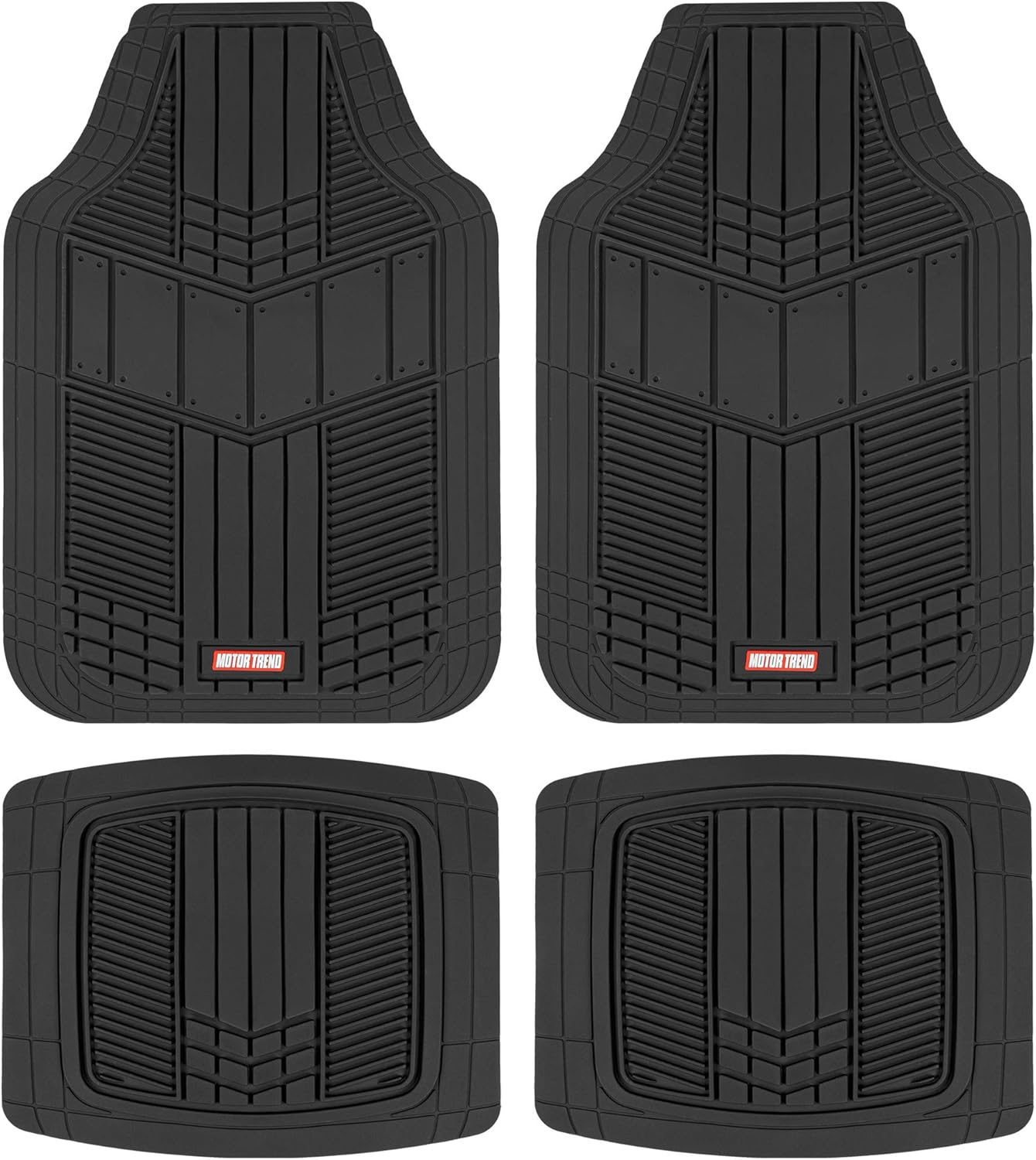 MOTOR TREND DualFlexTM Rubber Car Floor Mats All Weather Waterproof 4-Piece Sporty Two-Tone Design Car Mats Full Set - Universal Trim-to-Fit Floor Mats for Car, SUV, & Trucks - Car Carpet Protector