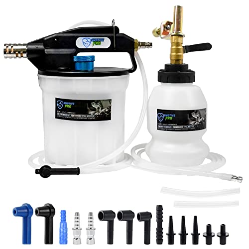 Pneumatic 2L Vacuum Brake Bleeder Fluid Extractor Pump Kit,Hands-Free Operation Air Pressure Brake Bleeder Tool with Adapters & 1L Refilling Bottle