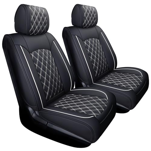 YIERTAI Seat Covers for Toyota Tundra Truck Custom Fit 2008-2023 2024 2025 Crewmax Double Cab Crew Cab Waterproof Leather Airbag Compatible(2 PCS Front only/Black-White)