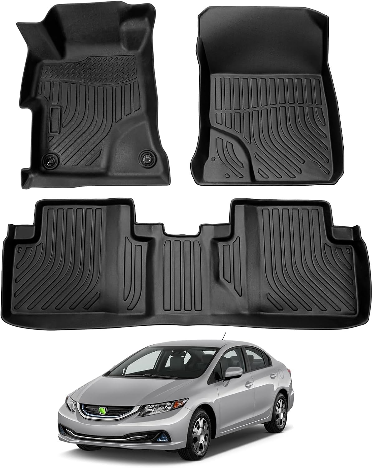 Cartist Custom Fit for Floor Mats Honda Civic 2012 2013 2014 2015 All Weather Waterproof Floor Liners Front & Rear Row Carpet Protection Mat TPE (Not fit for 2 Doors Couple)