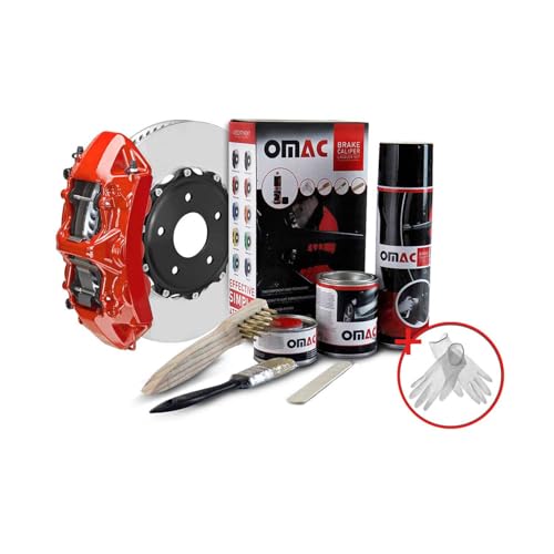 OMAC High Temperature Brake Caliper Paint System Kit, Heat Resistant Coating, Epoxy Paint Based System, Texas Red (Glossy)