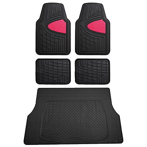 FH Group Premium Liners Tall Channel Trimmable All Weather Rubber Full Set Car Floor Mats (Pink) w. Trimmable All-Season Cargo Liner (Black) - Universal Fit for Cars Trucks and SUVs