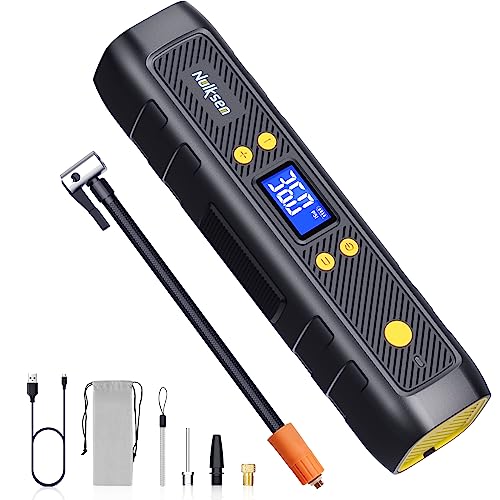Nulksen Tire Inflator Portable Air Compressor,150PSI Cordless Air Pump for Car Tires with 6000mAh Battery, Electric Tire Pump with Pressure Gauge Led Light for Car Bike Motor Ball, Bike Pump (Blue)
