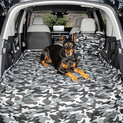 4Knines SUV Cargo Liner for Dogs, Trunk Mat for SUV, Durable Cargo Cover, Protector  Compatible with 60/40 Split Bench & Armrest Pass-Through, Waterproof, Machine Washable, Non-Slip (Large, Camo)