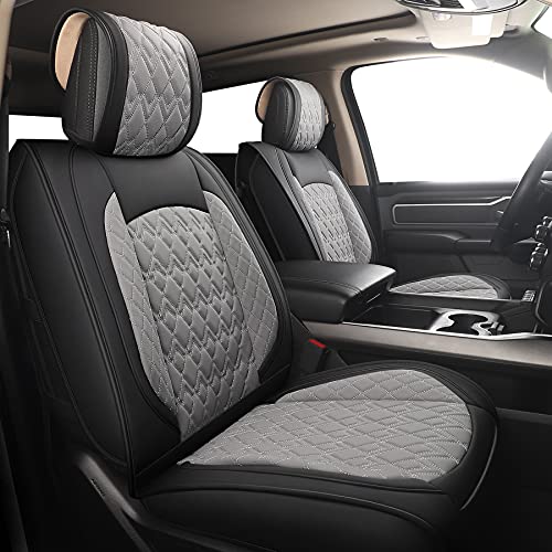JOJOBAY Car Seat Covers for Dodge Ram 2 Pcs Front,Fit Ram 2009-2025 1500/2500/3500 Pick-up Truck,Crew,Regular,Quad,Mega Cab,Waterproof Leather Seat Covers Protectors(2 PCS Front,Black-Grey)