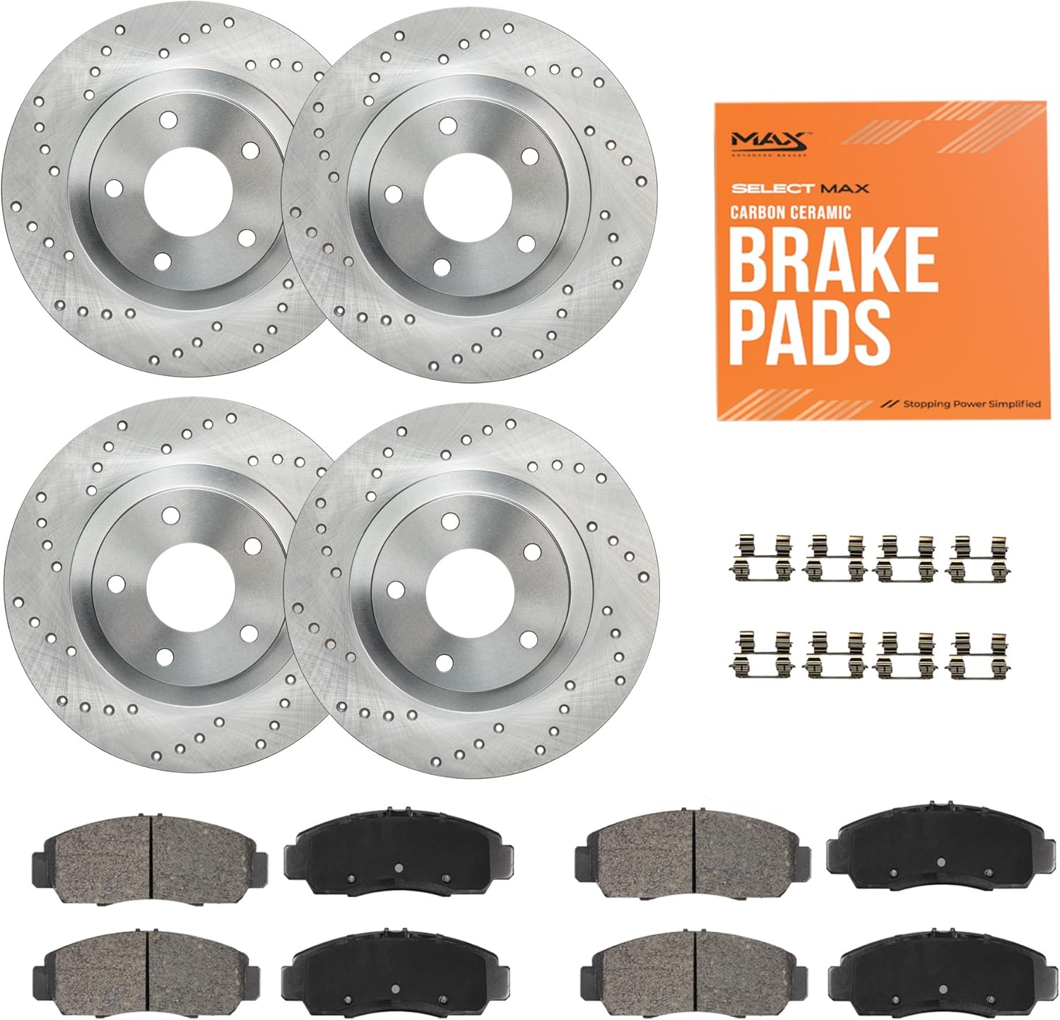 Max Advanced Brakes StyleMAX Front & Rear Brake Kit | Fits 2016-2019 Hyundai Sonata | Brake & Rotor Kit for Daily Performance | Cross-Drilled Rotors & Ceramic Brake Pads