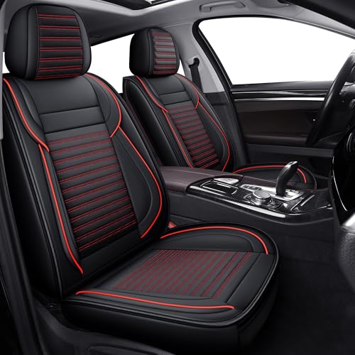LINGVIDO Car Seat Covers,Breathable and Waterproof Faux Leather Automotive Driver Seat Covers for Cars SUV Pick-up Truck Sedan,Universal Anti-Slip with Backrest (Full Seat, Red)