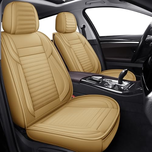 LINGVIDO Car Seat Covers, Breathable and Waterproof Faux Leather Automotive Seat Covers for Cars SUV Pick-up Truck Sedan,Universal Anti-Slip Driver Seat Cover with Backrest (Full Set, Beige)