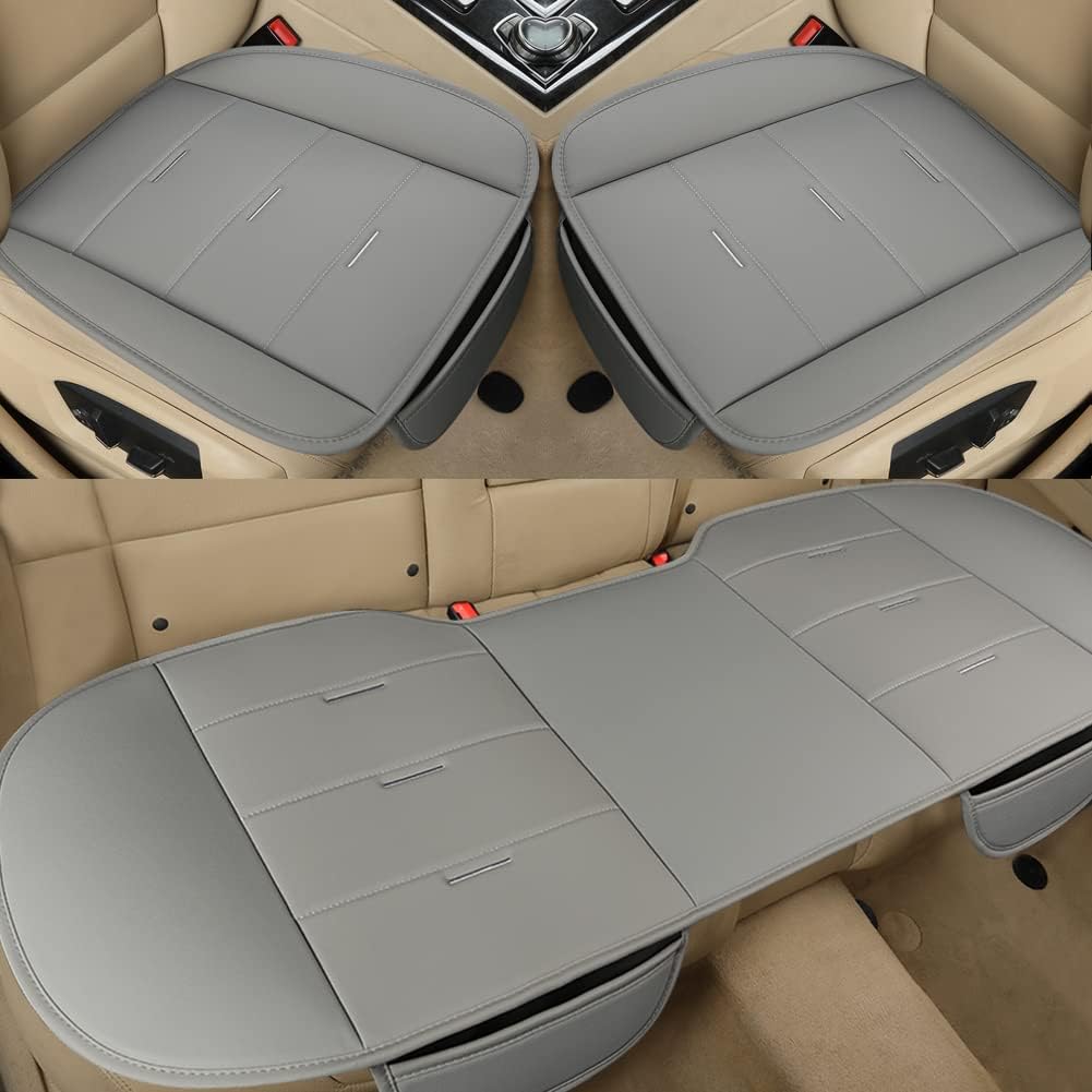 West Llama Bottom Seat Covers, Include 1 Pair Front Seat Protector and 1 Rear Seat Cover, Universal PU Leather Seat Covers for 90% Cars (Gray)