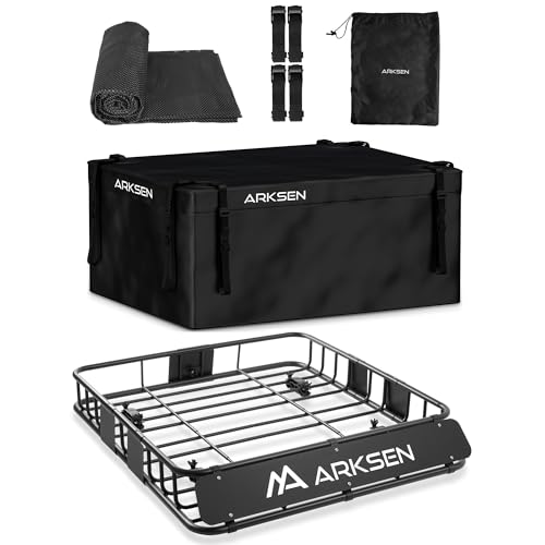 ARKSEN 43 x 39 x 6 Inch Universal 150LB Heavy Duty Roof Rack Cargo with 500D PVC Waterproof Cargo Bag, Car Top Luggage Holder Carrier Basket with Extension for SUV, Truck, & Car Steel Construction