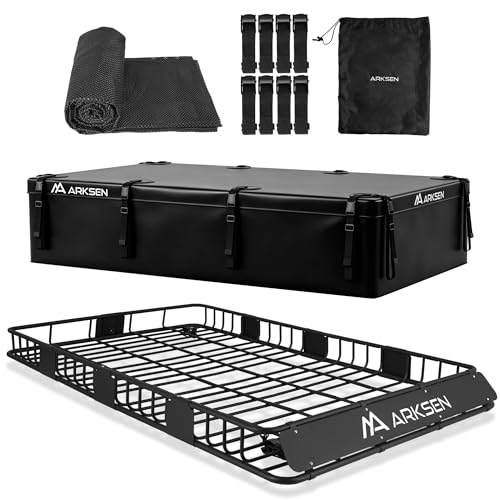 ARKSEN 84 x 50 x 6 Inch Universal Extra Wide 150LB Heavy Duty Roof Rack Cargo with 500D PVC Waterproof Cargo Bag, Car Top Luggage Holder Carrier Basket for SUV, Truck, & Car Steel Construction
