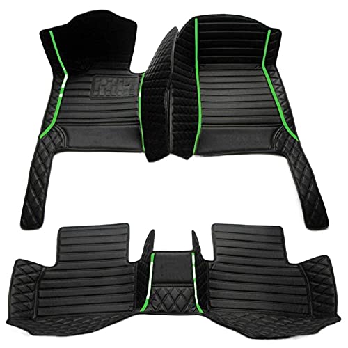 Custom Making Car Floor Mats for 95% Sedan SUV Sports Car Full Coverage Cute Men Women Pads Protection Non-Slip Leather Floor Liners (Black Green Strips)