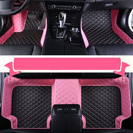 Custom Making Car Floor Mats for 95% Sedan SUV Sports Car Full Coverage Cute Men Women Pads Protection Non-Slip Leather Floor Liners (Pink Black)