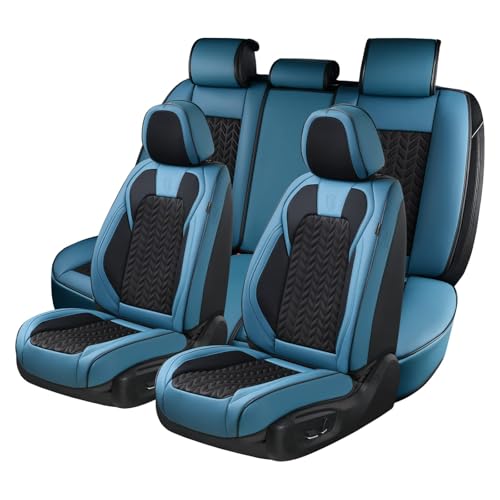 Coverado Seat Covers Full Set, 5 Seats Breathable Faux Leather Seat Covers for Cars, Car Seat Cover Winter, Car Seat Protector Car Seat Cushion, Automotive Seat Cover Universal Fit Most Vehicles, Blue