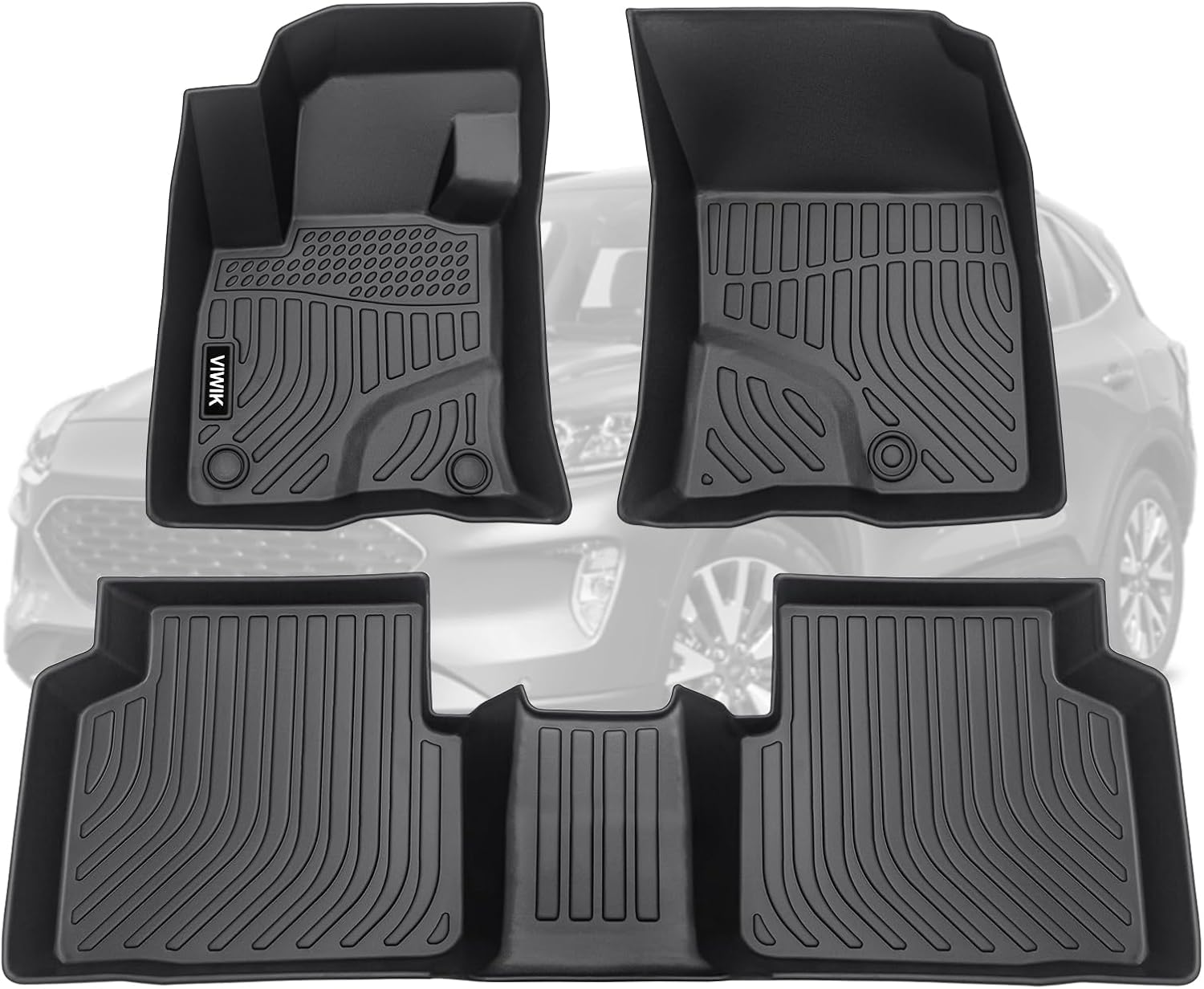 VIWIK Floor Mats Fit for Ford Escape 2020 2021 2022 2023 2024 (Not Hybrid), Car Mats All Weather Custom Floor Liners Full Set 1st and 2nd Row, TPE Car Accessories for Escape Not Hybrid