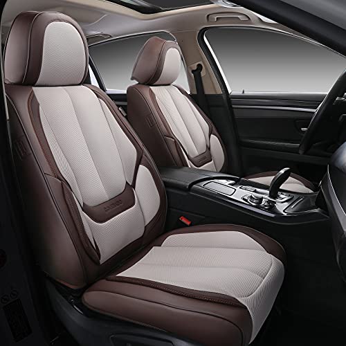 Coverado Front Seat Covers, 2 Pieces Universal Seat Covers for Cars, Breathable Fabric & Leather Car Seat Protectors, Car Seat Cushions Auto Accessories Fit for Most Sedans SUV Truck, Black