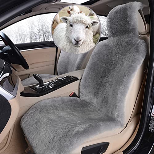 Real Genuine Sheepskin Seat Covers for Cars SUV Trucks Van RV Front Seats Sheepskin Car Seat Covers Sheepskin Automotive Seat Covers Fuzzy Fleece Fur Car Seat Covers Universal Gray (1 Piece)