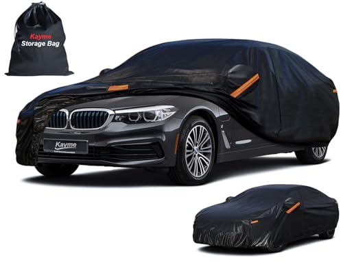 Kayme 7 Layers Heavy Duty Car Cover Waterproof All Weather, Full Exterior Cover Outdoor Snow Sun Uv Protection with Zipper for Automobiles, Universal Fit for Sedan (194-208 inch)