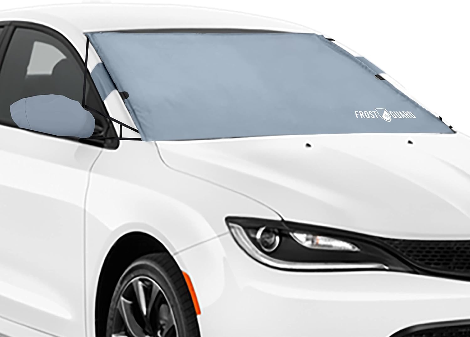 FrostGuard Vortex | Full-Coverage Car Windshield Cover for Ice and Snow, Standard Size (Grey) - Wiper Blade + Side Mirror Coverage - Fit-Fast Straps, Security Panels + Storage Pouch - 59 x 41 Inches