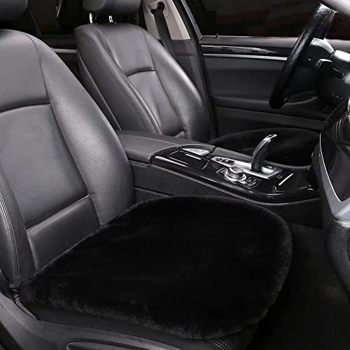 LLB Genuine Sheepskin Car Seat Cushion Seat Covers for Cars Trucks SUV Comfort Seat Protector Pad for Car Driver Seat Car Accessories for Women Office Chair Car Decor (Black Front Seat Cushions-2 Pcs)