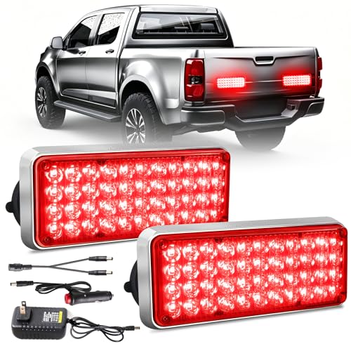 Upgraded 2pcs Strobe Flashing Hazard Red Lights for Trucks Vehicles Wireless Surface Magnetic Portable 42 LED Trailer Tail Marker Warning Emergency Light 5 Patterns Rechargeable 10-18 hours available